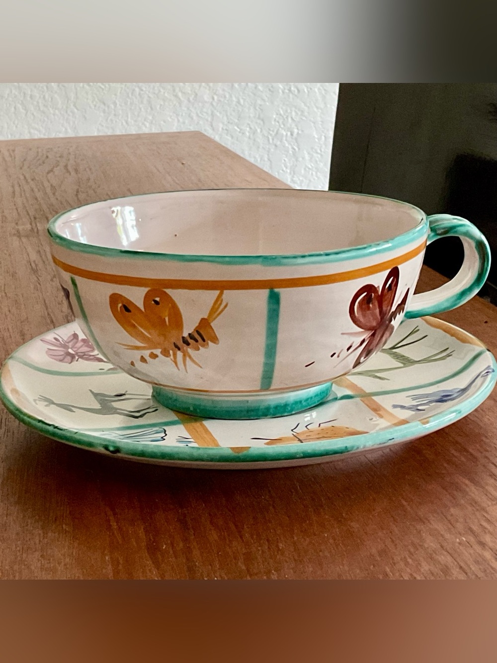 Vintage Hand-Painted Italian Pottery Cup & Saucer Set